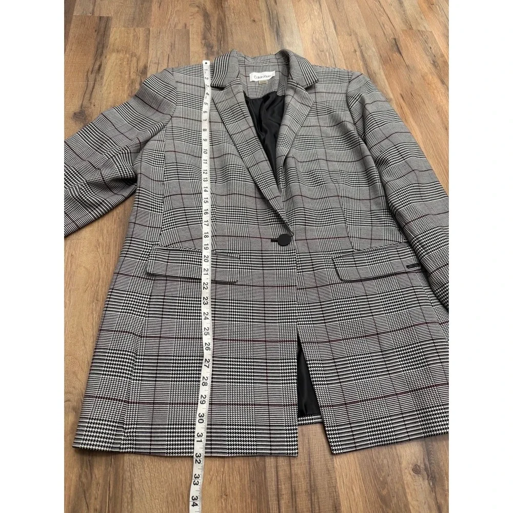 Calvin Klein Women's 18W Plaid Longline Blazer Glen Check Stretch NWOT